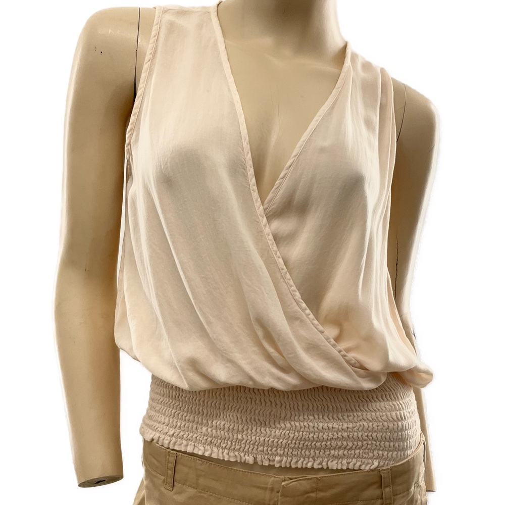 On the Road- light peach sheer v neck tank top- small